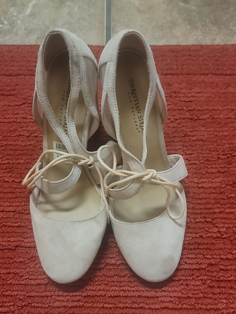 Christian Siriano Cream Lace-Up Suede Pumps